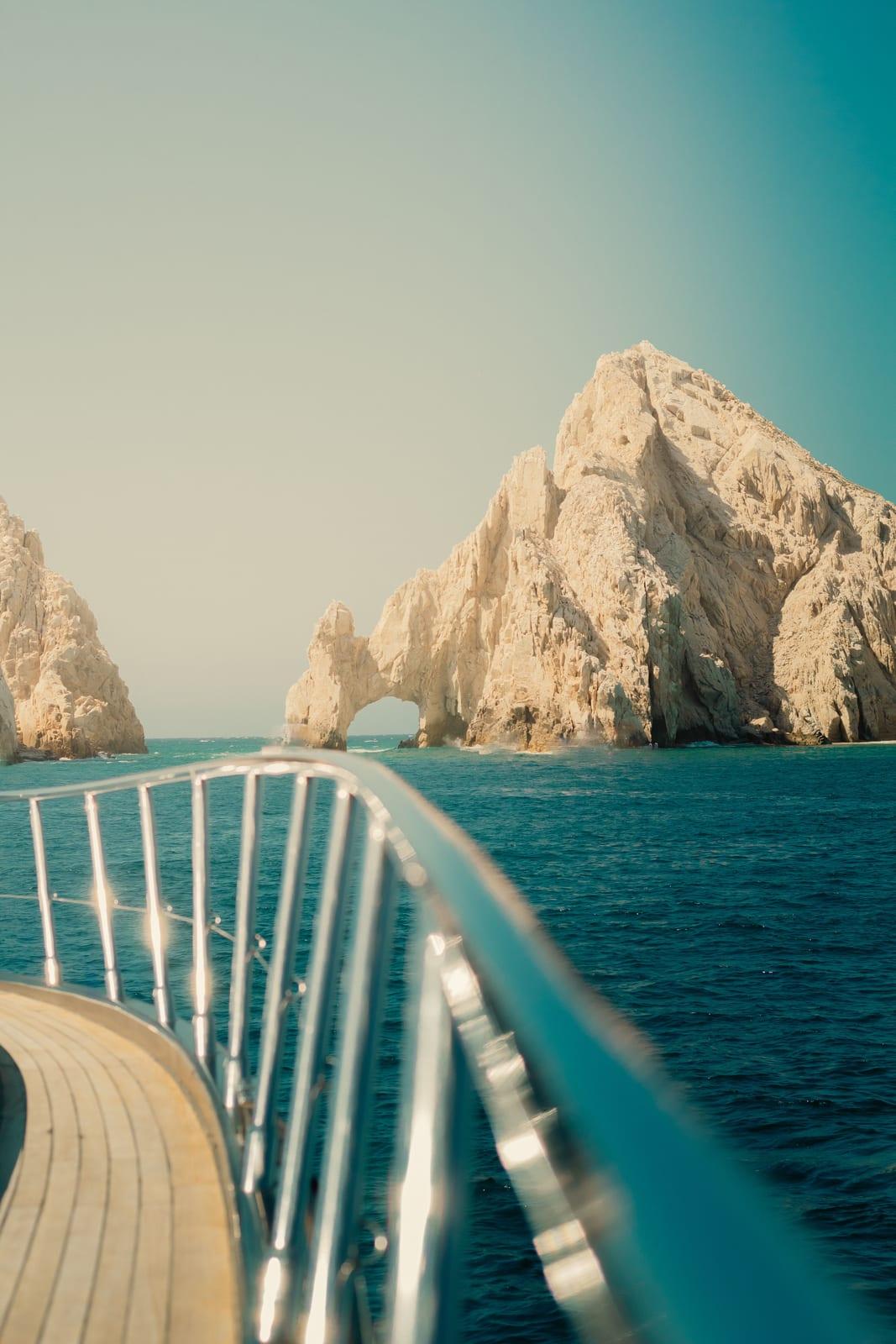 View of El Arco rock formation from a boat off Cabo San Lucas